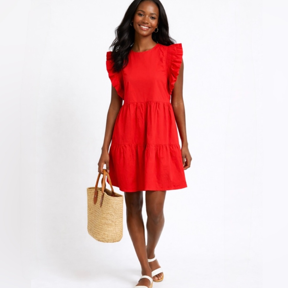 English Factory Ruffled Babydoll Mini Dress Red  4th of July Sz Small🧡
